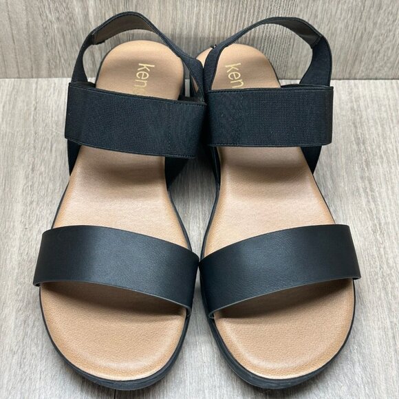 Kensie Everlee Sandals Womens Sz 8.5M Elastic Straps Open Toe Summer Wedge Black - Picture 3 of 12